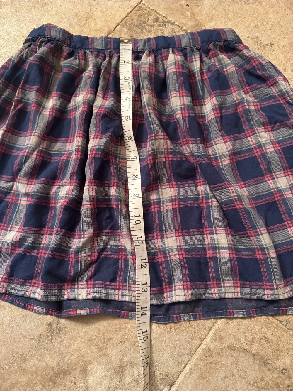 Abercrombie kids girls Navy/Pink Plaid Mini Skirt flowy elastic size large